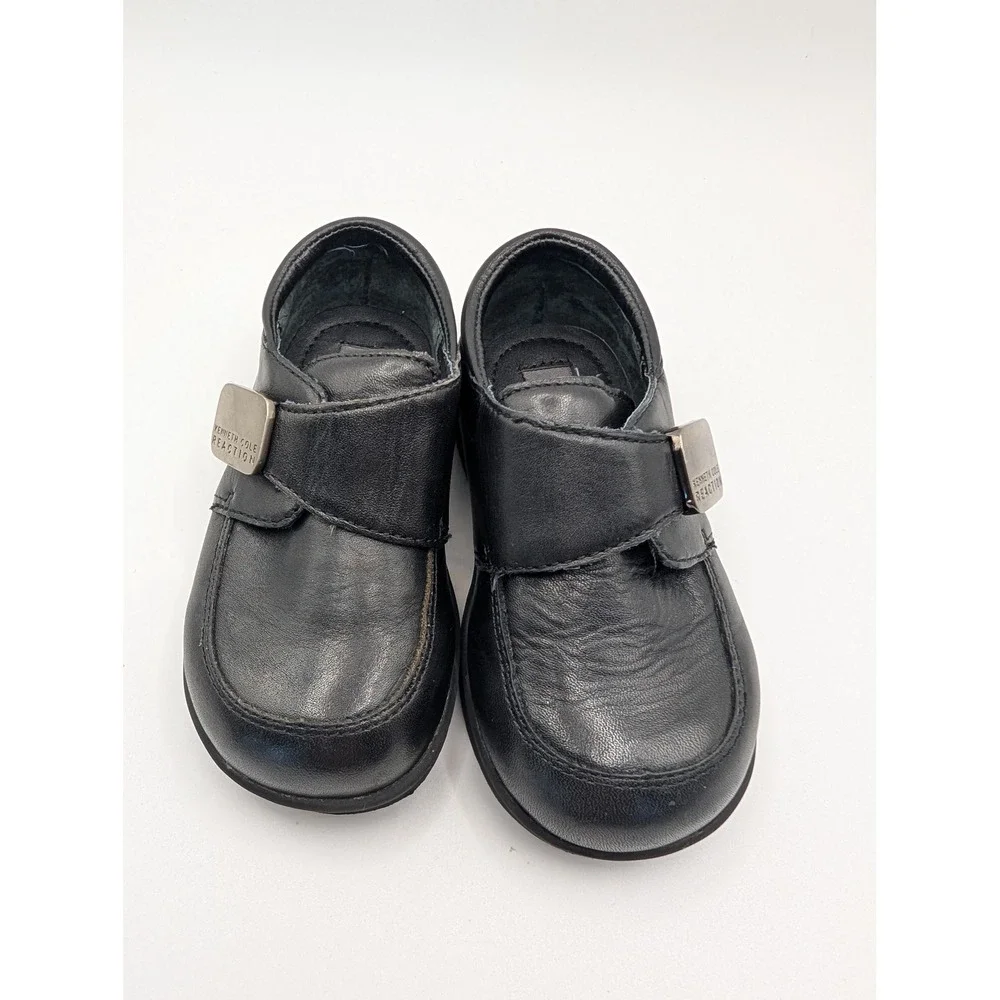 Kenneth Cole Reaction Kids Black Leather Hook Loop Casual Shoes Toddler Size 6M‎